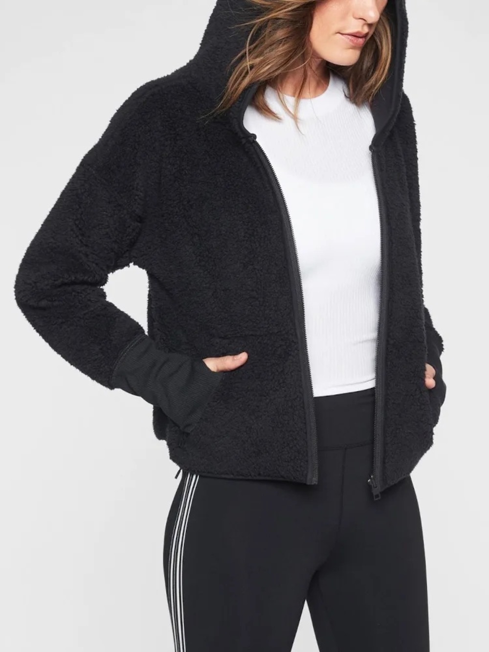 Athleta Black Sherpa Zip-Up Hoodie Jacket size Medium